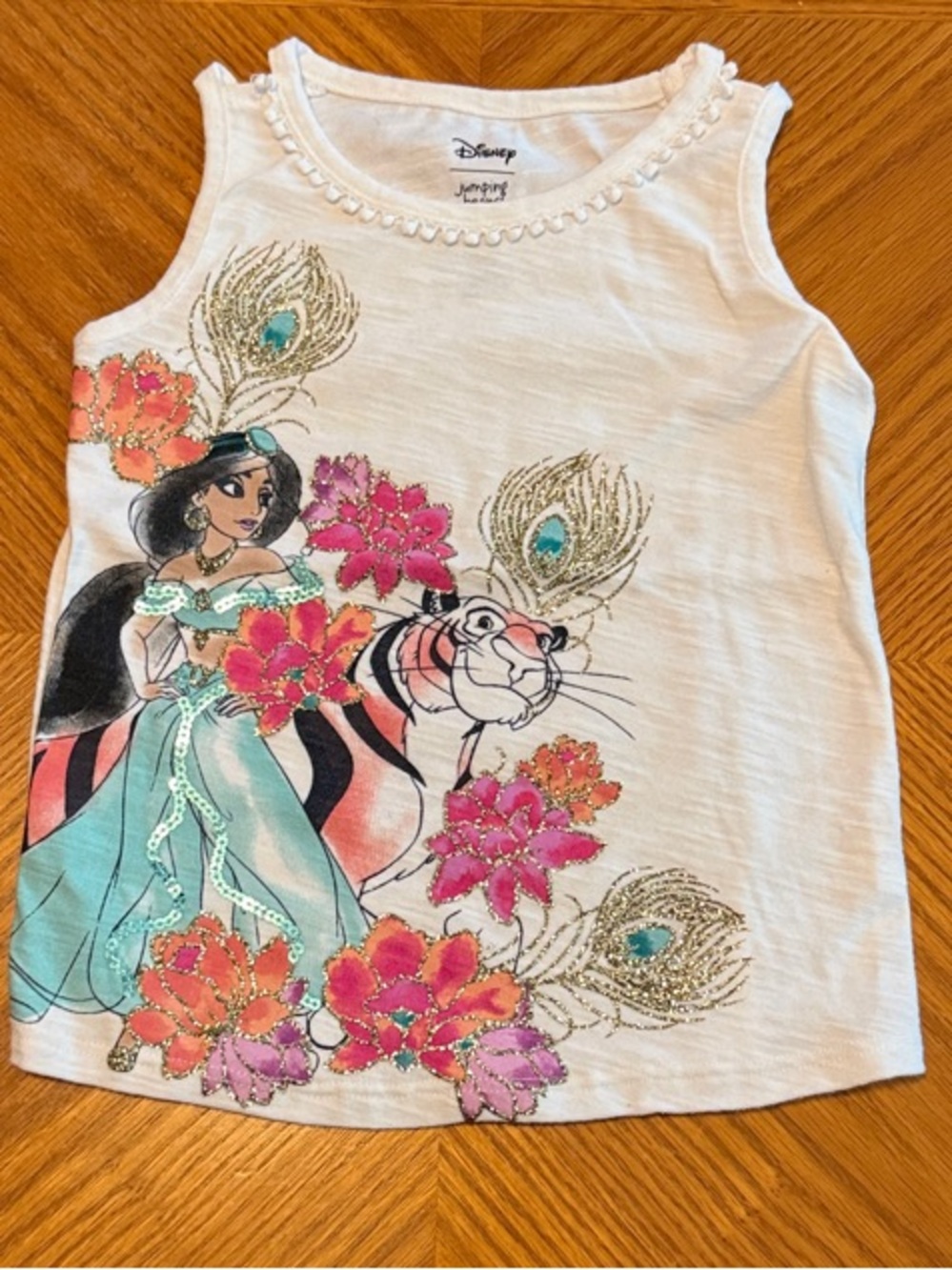 Disney Jumping Beans White Tank Top with Jasmine & Floral Print for Kids